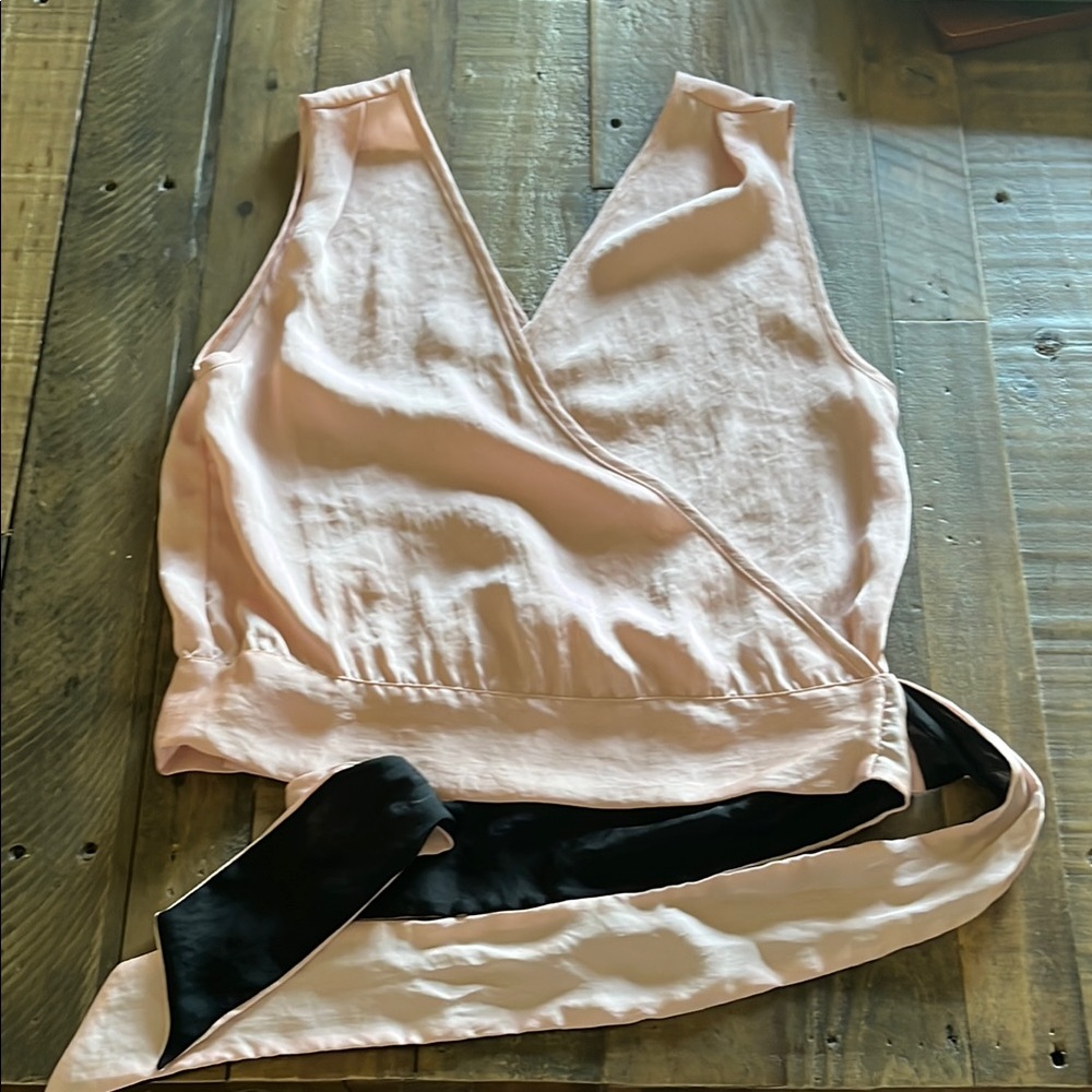 ASOS Light Pink Wrap Tank Top with Black Tie - Sz 6